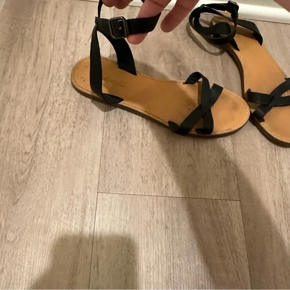 Madewell Boardwalk Ankle Wrap Black Strappy Leather Sandals - Picture 2 of 8
